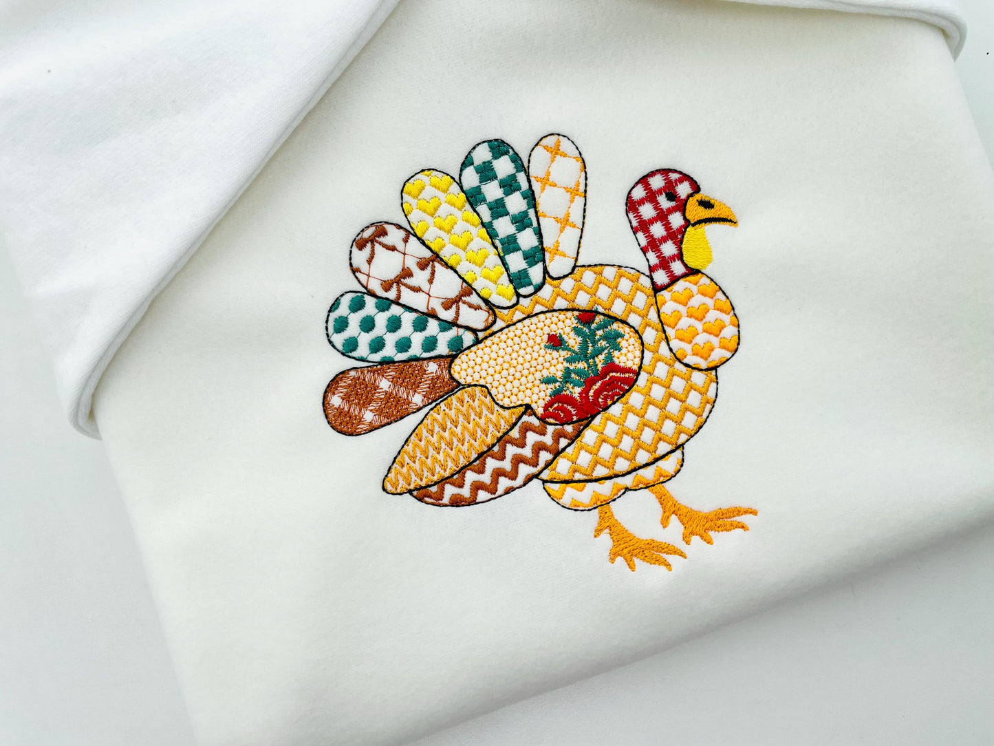 Patchwork Turkey Lola Fall Thanksgiving Turkey patterned outline machine embroidery designs sizes 4 up to 8 inch awesome kitchen farm design