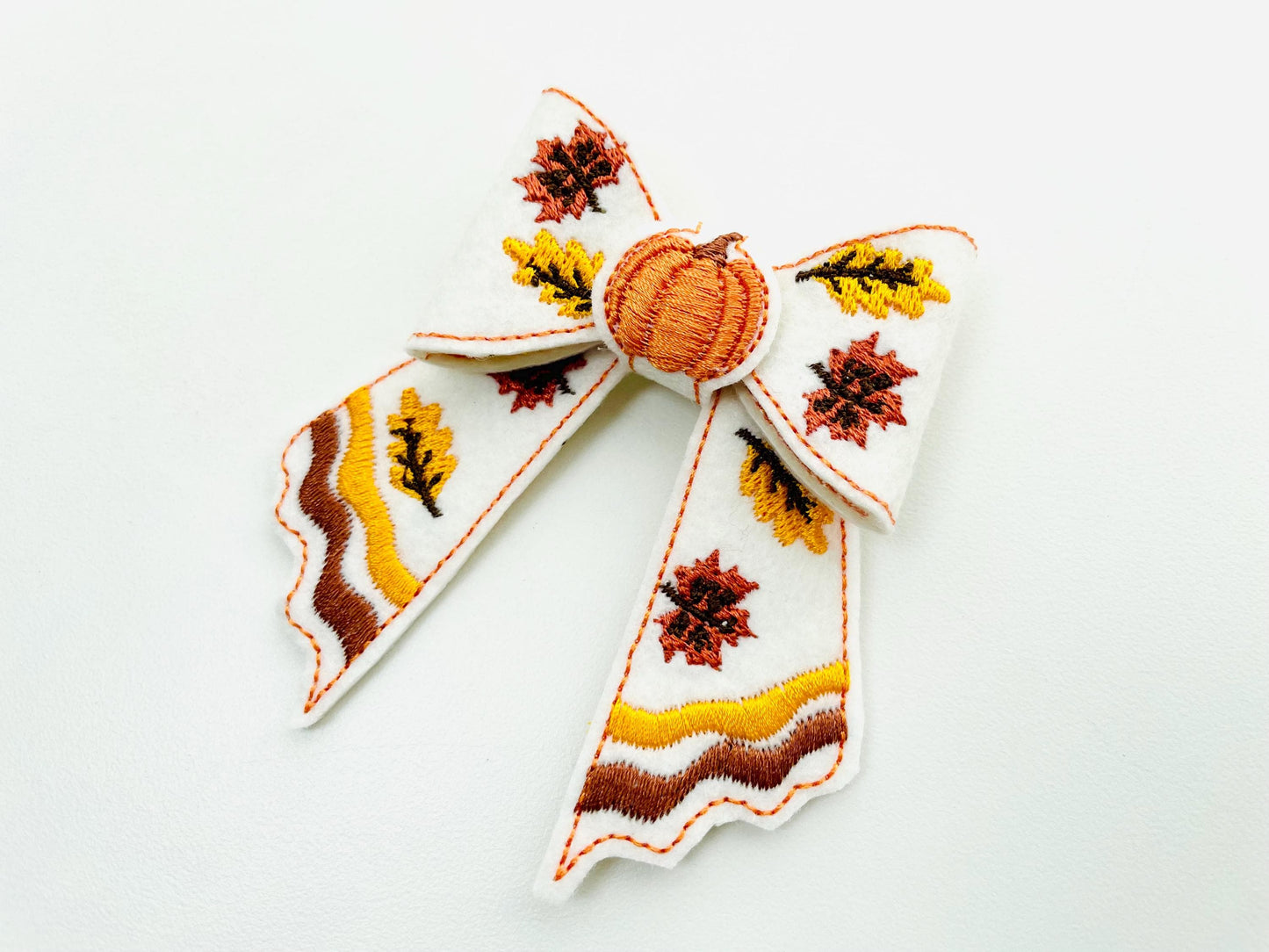 Thanksgiving Fall Pumpkin Bow 3D dimensional machine embroidery designs felt feltie design simply in the hoop ITH project kids girls design