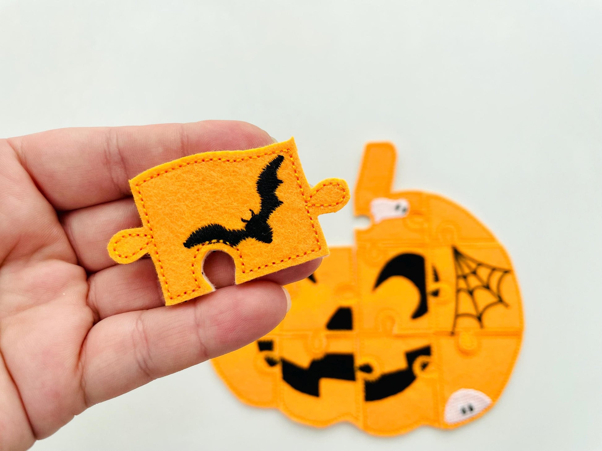 Halloween Pumpkin Jack O Lantern Puzzle ITH in the hoop kids game idea machine embroidery designs sizes for hoop  5x7  6x10 8x8 felt feltie