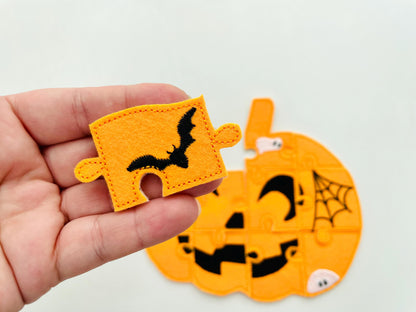 Halloween Pumpkin Jack O Lantern Puzzle ITH in the hoop kids game idea machine embroidery designs sizes for hoop  5x7  6x10 8x8 felt feltie