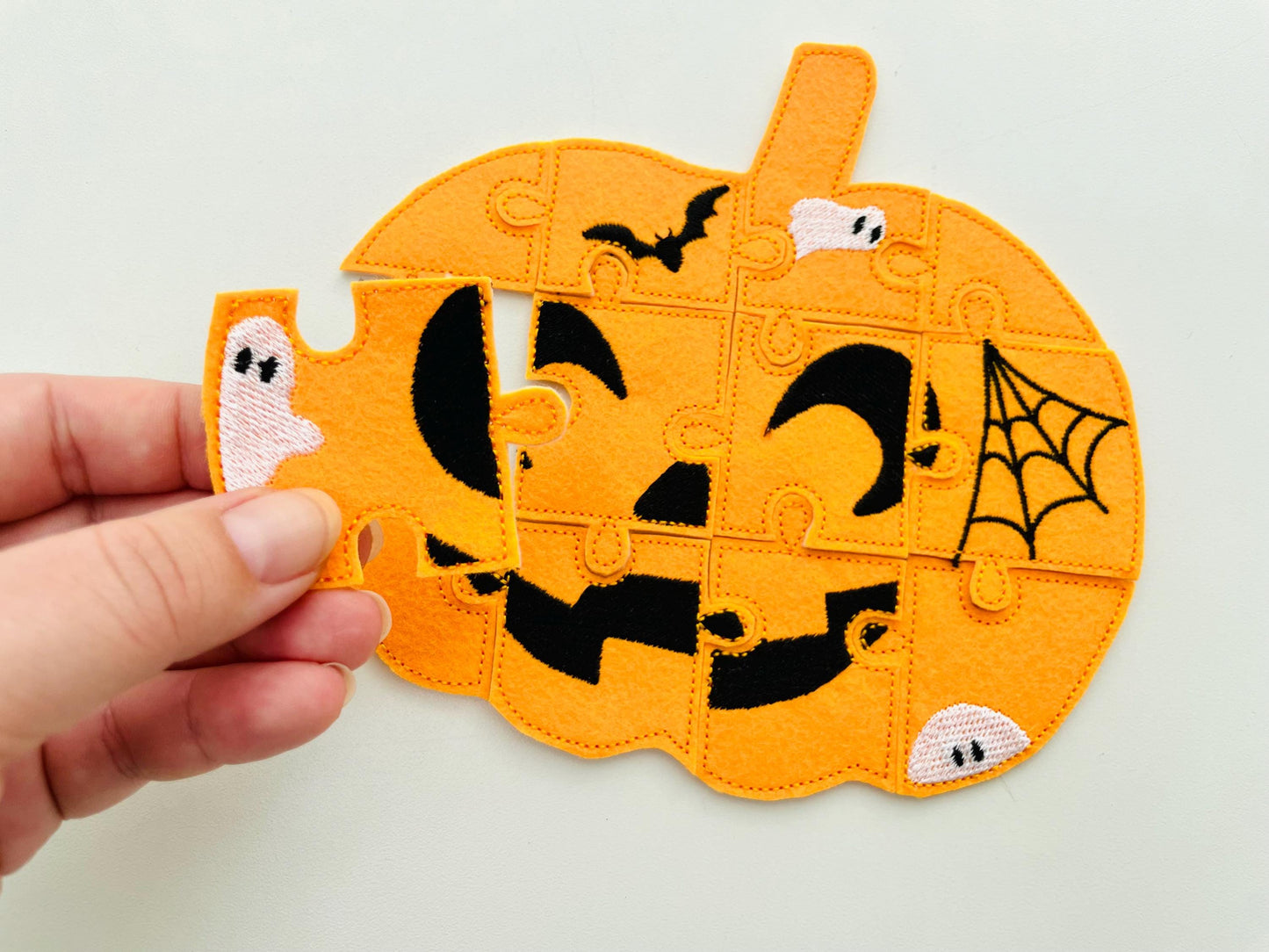 Halloween Pumpkin Jack O Lantern Puzzle ITH in the hoop kids game idea machine embroidery designs sizes for hoop  5x7  6x10 8x8 felt feltie
