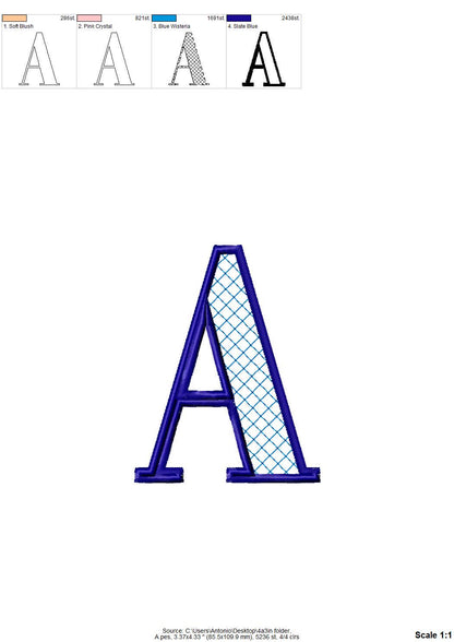 Elegant Font Noel check and outline Block Font Applique Alphabet Monogram machine embroidery designs big sizes 2.9 up to 5.2 inch, BX