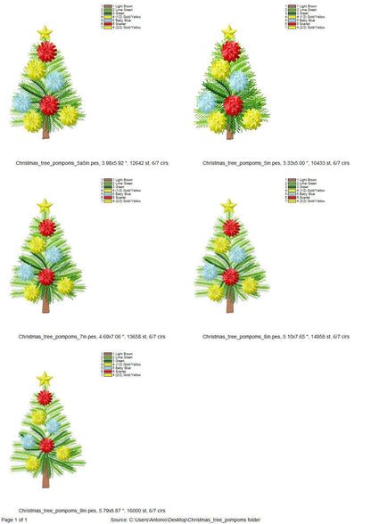 Fringed Fluffy Christmas Tree With Pompom Garland Machine Embroidery Designs Kids Fringe Fur Chenille Spruce Pine Tree Sizes 5 up to 9 Inch - Etsy