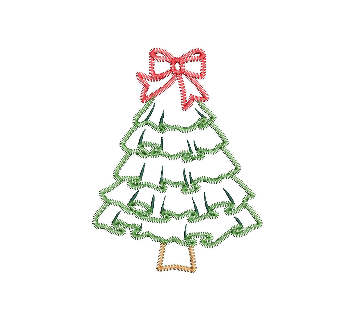 Light Stitch Ruffle Christmas Tree with Bow Applique machine embroidery designs sizes 4 up to 7 inch Festive Pine Tree sweet home design