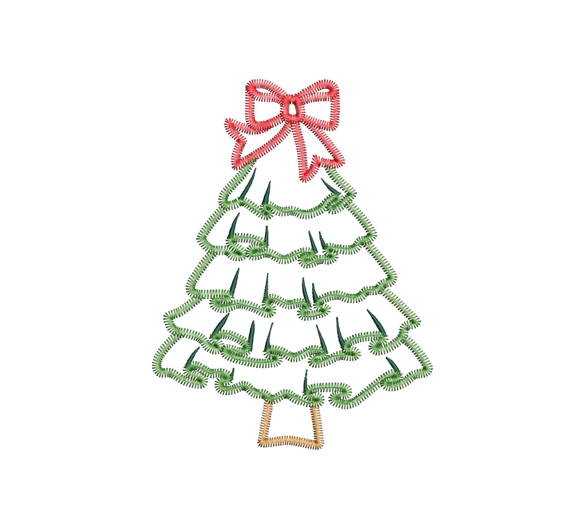 Light Stitch Ruffle Christmas Tree with Bow Applique machine embroidery designs sizes 4 up to 7 inch Festive Pine Tree sweet home design