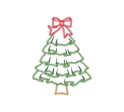 Light Stitch Ruffle Christmas Tree with Bow Applique machine embroidery designs sizes 4 up to 7 inch Festive Pine Tree sweet home design