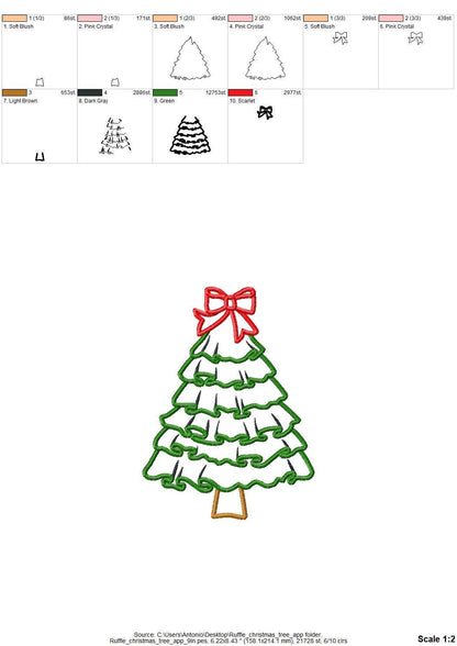 Ruffle Christmas Tree with Bow Applique machine embroidery design