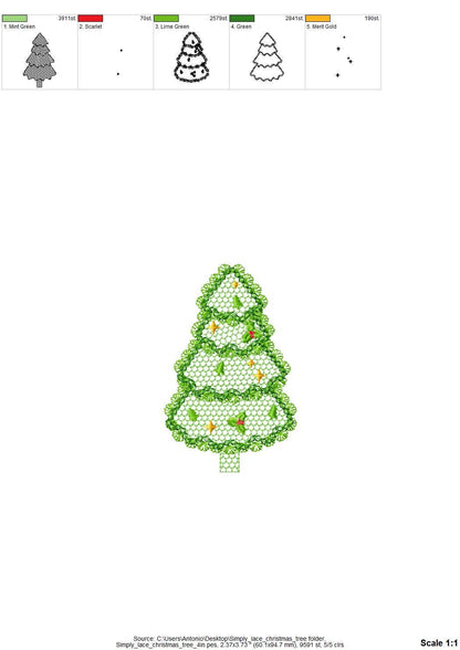Floral Christmas Tree lace effect and awesome lace edge machine embroidery designs for hoop 5x7 6x10 8x8 sweet home decoration