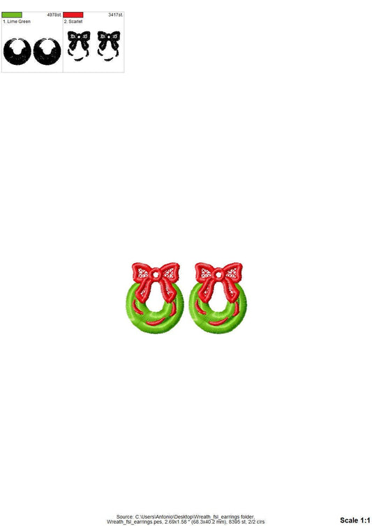 Cute Christmas Wreath Fringed Fluffy Earrings Charm in the Hoop FSL Freestanding Lace Kids Girls Machine Embroidery Designs Size 1.6 Inch - Etsy