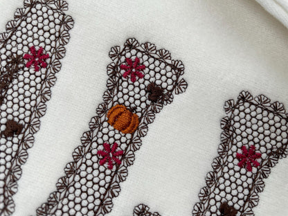 Lace Edge Fall Pumpkin FONT lace patterned Floral Alphabet Monogram Thanksgiving machine embroidery designs assorted sizes 2.5 up to 5 inch