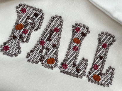 Lace Edge Fall Pumpkin FONT lace patterned Floral Alphabet Monogram Thanksgiving machine embroidery designs assorted sizes 2.5 up to 5 inch