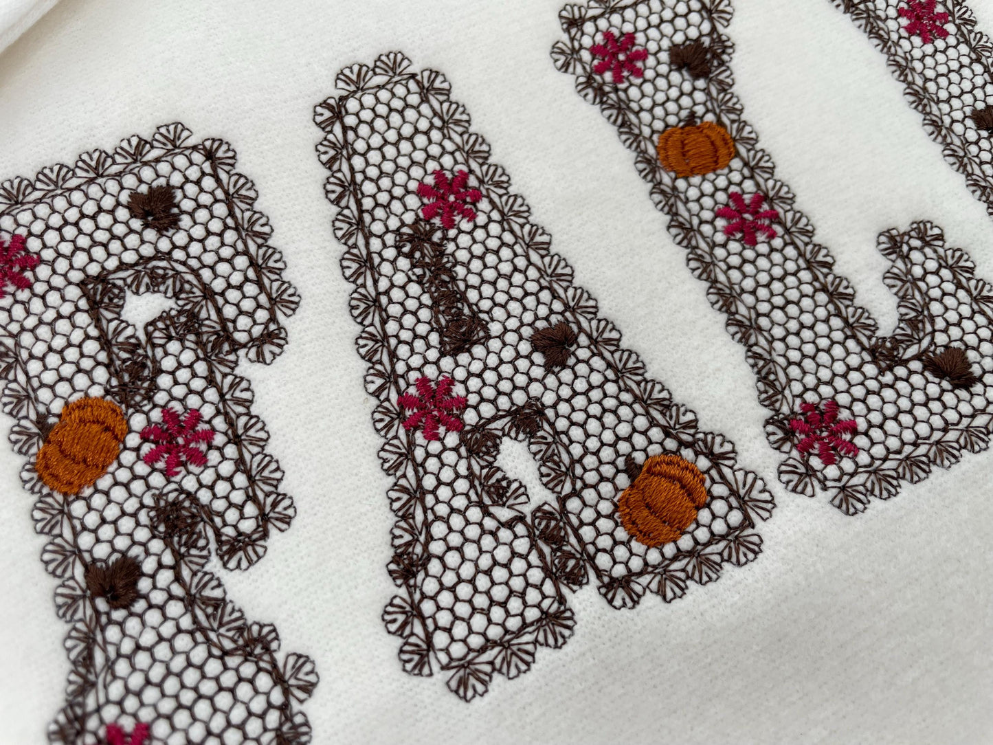 Lace Edge Fall Pumpkin FONT lace patterned Floral Alphabet Monogram Thanksgiving machine embroidery designs assorted sizes 2.5 up to 5 inch