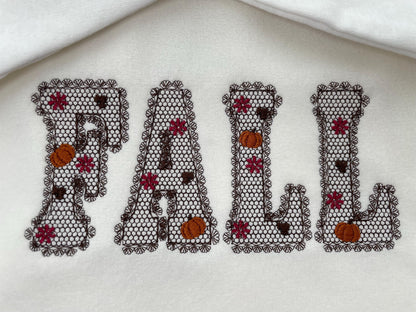 Lace Edge Fall Pumpkin FONT lace patterned Floral Alphabet Monogram Thanksgiving machine embroidery designs assorted sizes 2.5 up to 5 inch