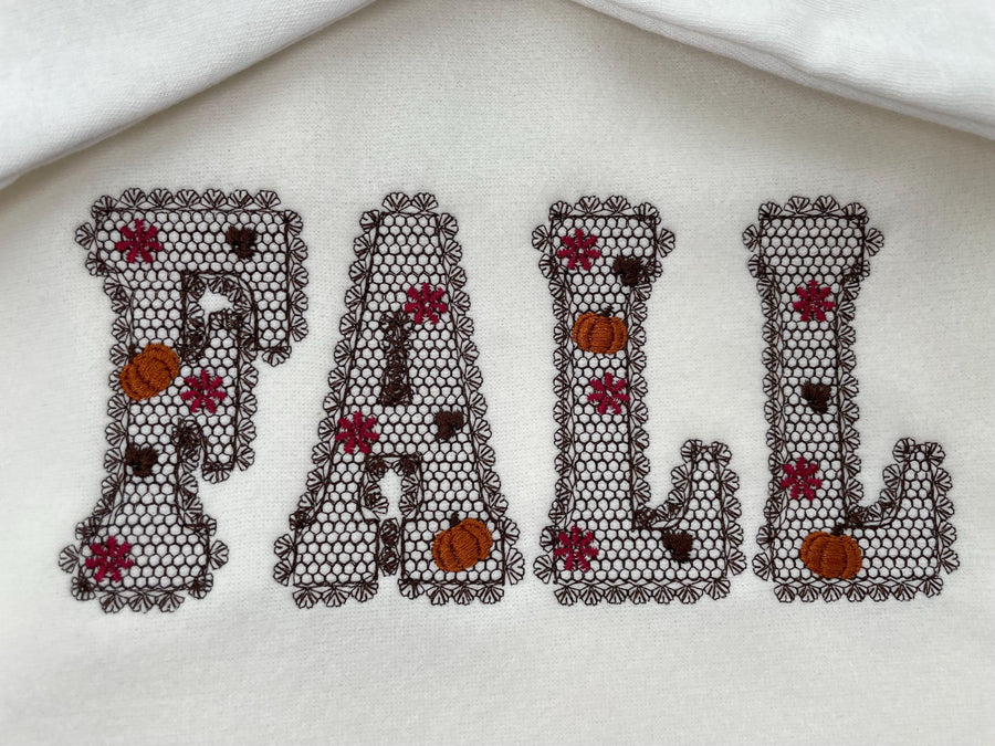 Lace Edge Fall Pumpkin FONT lace patterned Floral Alphabet Monogram Thanksgiving machine embroidery designs assorted sizes 2.5 up to 5 inch