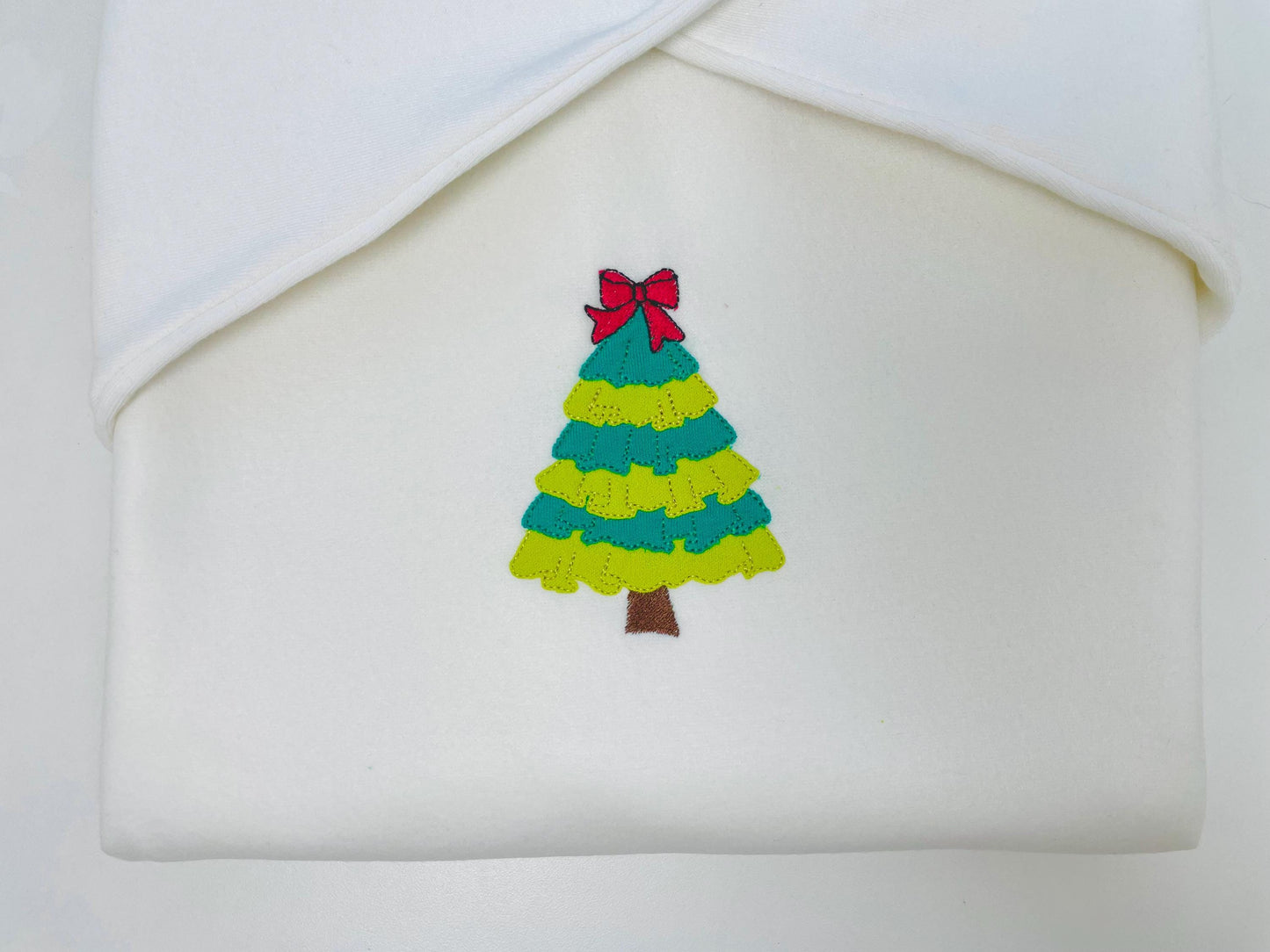 Layered Ruffle Christmas Tree with Bow Applique machine embroidery designs sizes 4 up to 7 inch awesome Pine Tree kids girly design