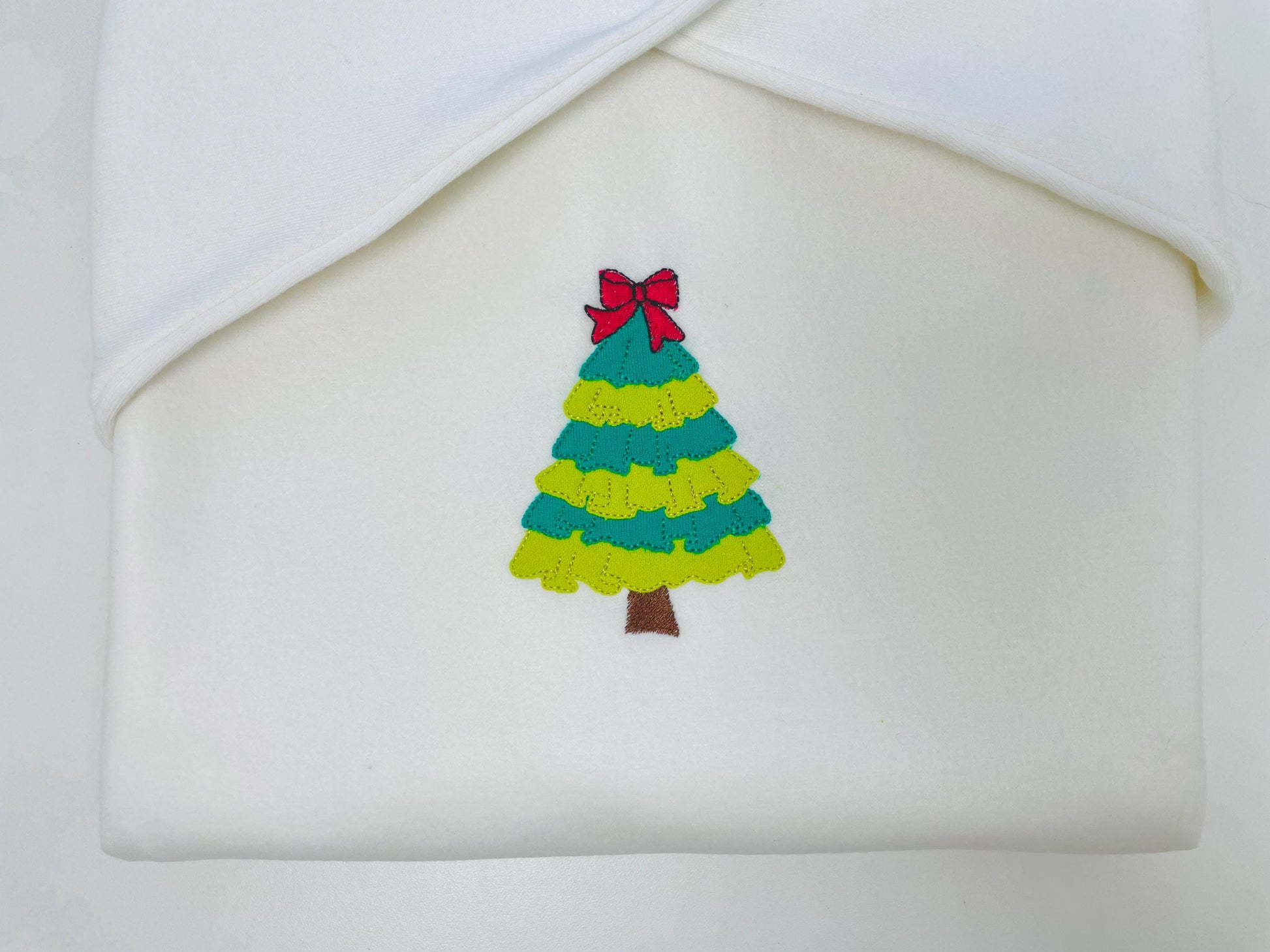 Layered Ruffle Christmas Tree with Bow Applique machine embroidery designs sizes 4 up to 7 inch awesome Pine Tree kids girly design