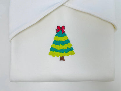 Layered Ruffle Christmas Tree with Bow Applique machine embroidery designs sizes 4 up to 7 inch awesome Pine Tree kids girly design