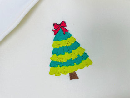 Layered Ruffle Christmas Tree with Bow Applique machine embroidery designs sizes 4 up to 7 inch awesome Pine Tree kids girly design