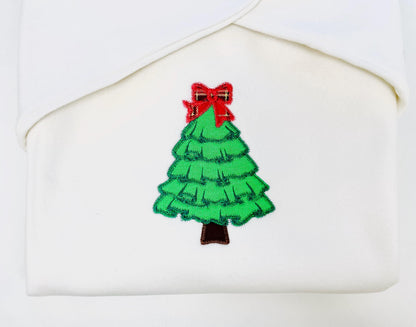 Light Stitch Ruffle Christmas Tree with Bow Applique machine embroidery designs sizes 4 up to 7 inch Festive Pine Tree sweet home design