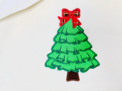 Light Stitch Ruffle Christmas Tree with Bow Applique machine embroidery designs sizes 4 up to 7 inch Festive Pine Tree sweet home design