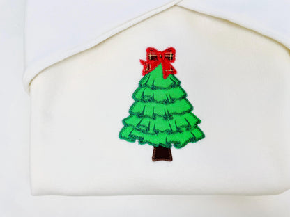 Light Stitch Ruffle Christmas Tree with Bow Applique machine embroidery designs sizes 4 up to 7 inch Festive Pine Tree sweet home design