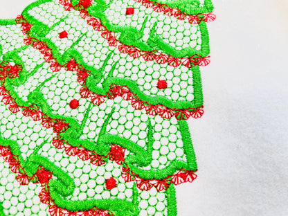 Festive Christmas Tree with Bow awesome Lace Effect and Ruffle machine embroidery designs for hoop 5x7 6x10 8x8 sweet home decoration