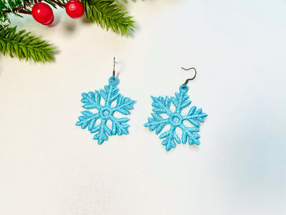Snowflake charm earrings FSL freestanding lace Christmas machine embroidery designs kids girls Snow earrings size 2 inch simply in the hoop