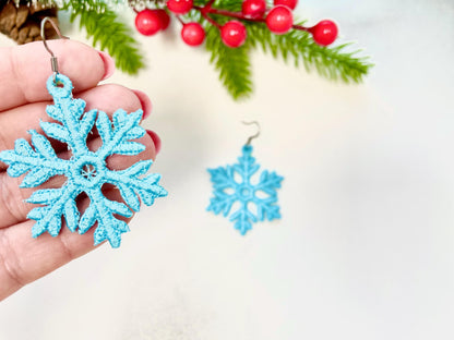 Snowflake charm earrings FSL freestanding lace Christmas machine embroidery designs kids girls Snow earrings size 2 inch simply in the hoop