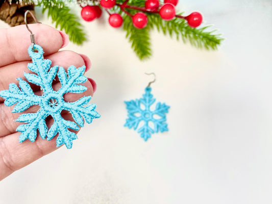 Snowflake charm earrings FSL freestanding lace Christmas machine embroidery designs kids girls Snow earrings size 2 inch simply in the hoop