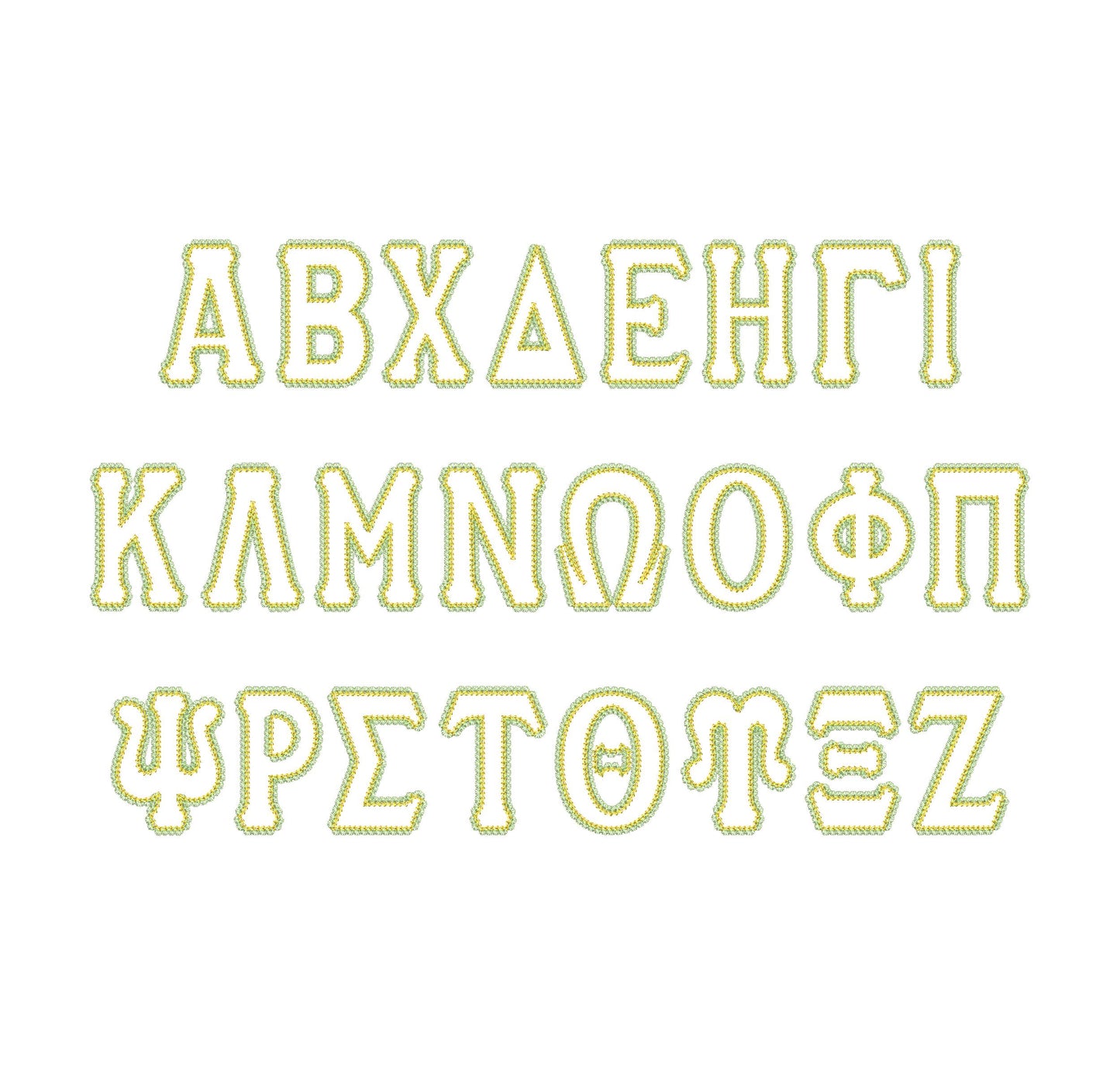 Big Greek FONT Applique lace edge and chain stitch top Monogram sororities fraternities machine embroidery designs sizes 3.2 up to 6.5 inch