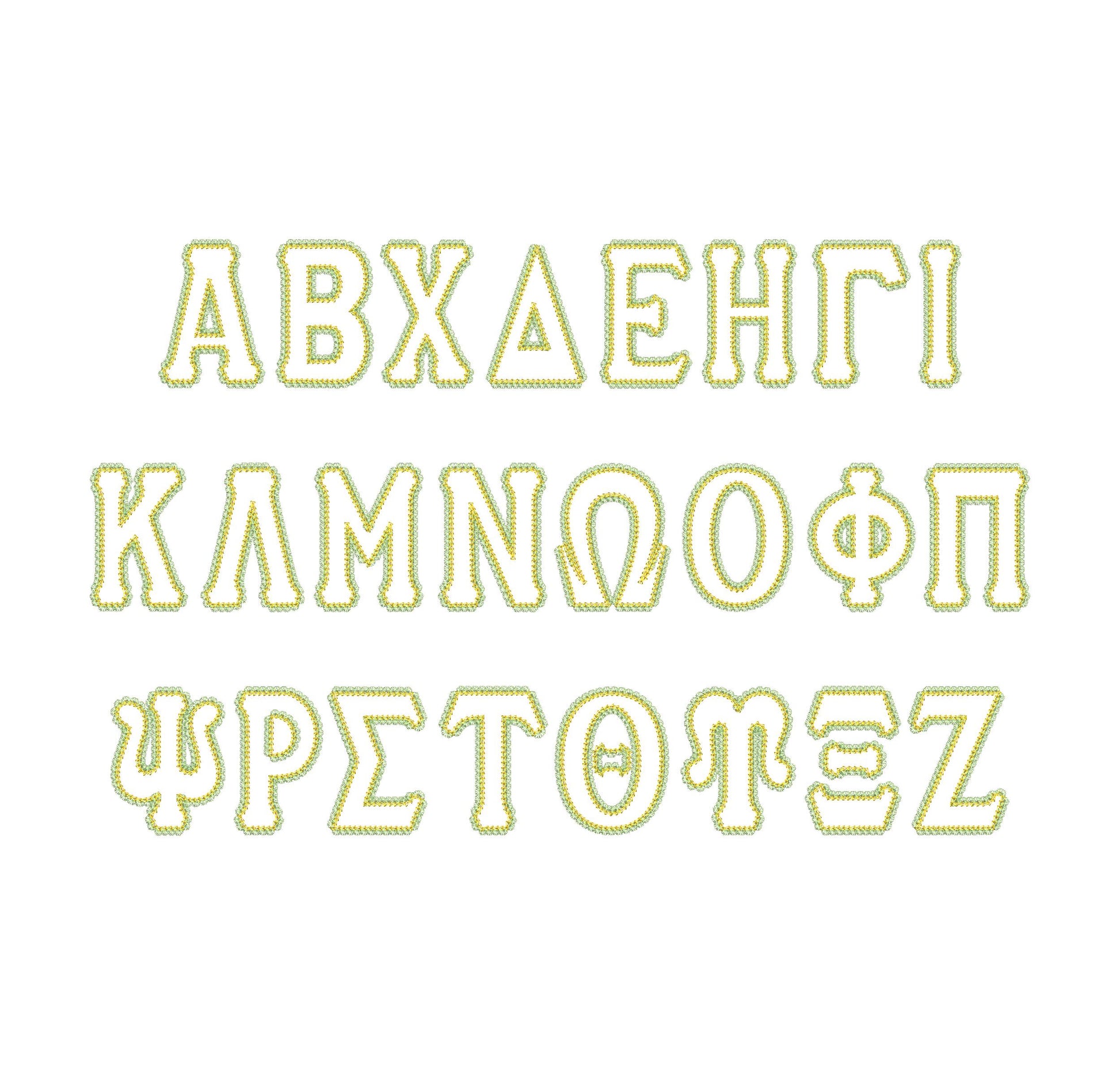 Big Greek FONT Applique lace edge and chain stitch top Monogram sororities fraternities machine embroidery designs sizes 3.2 up to 6.5 inch