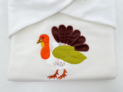 Turkey Lola raggedy edge Applique Fall Thanksgiving Turkey machine embroidery designs sizes 4 up to 8 inch sweet home farm kitchen design