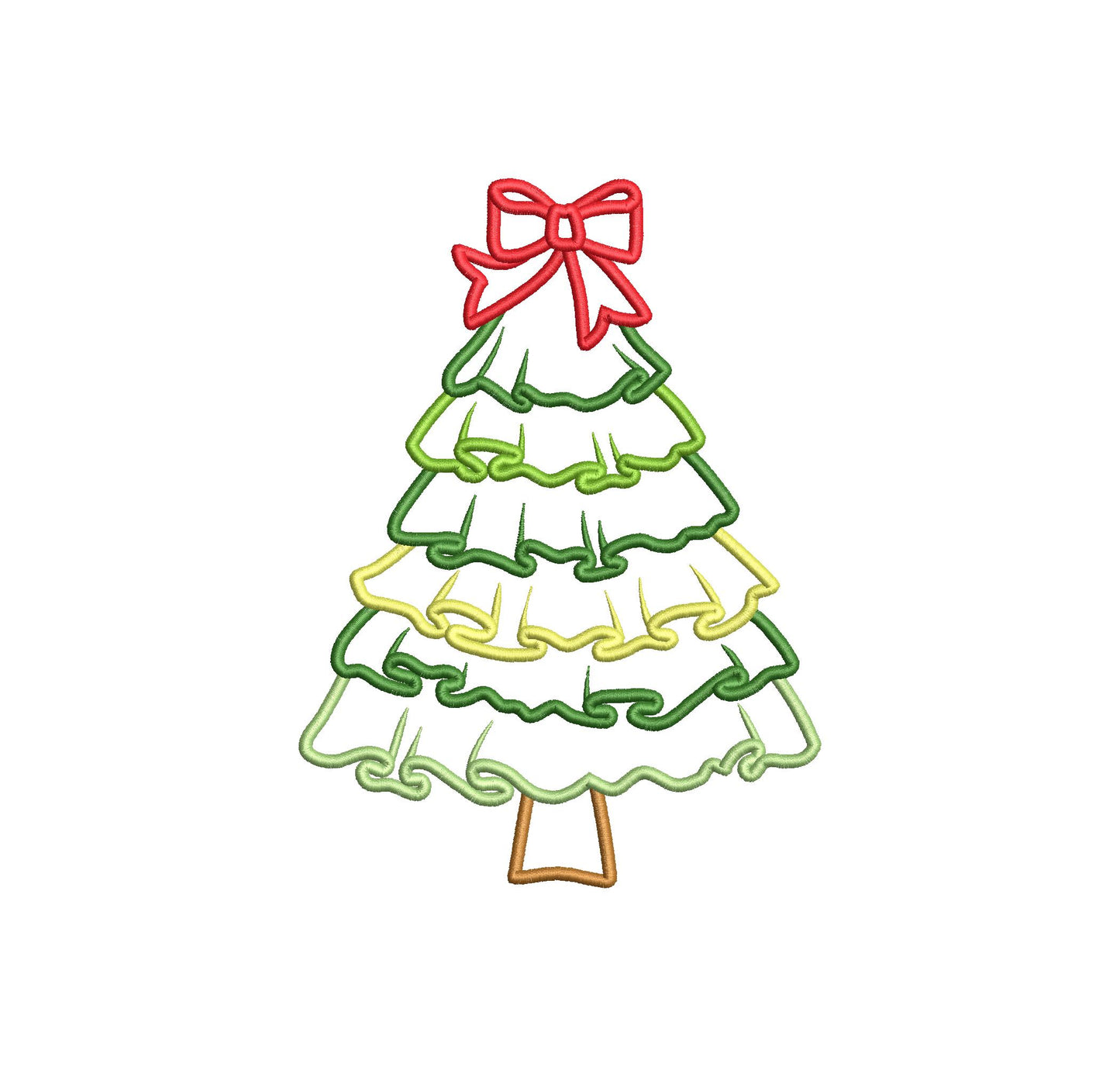 Big Classic Ruffle Christmas Tree with Bow Applique machine embroidery designs sizes 6 up to 9 inch awesome Holiday Pine Tree quick design