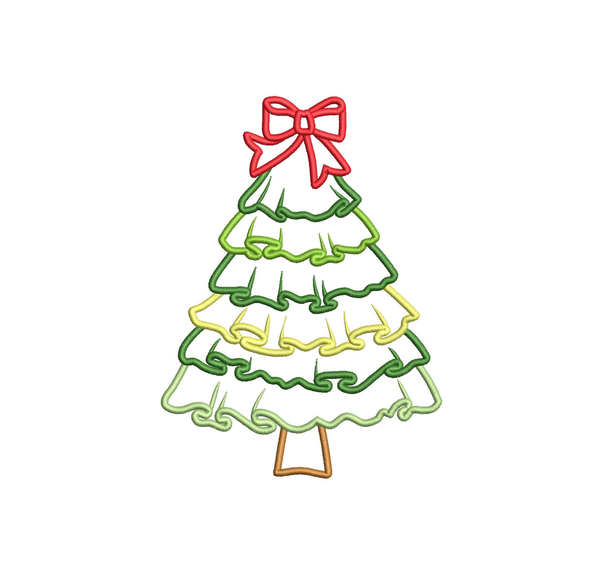 Big Classic Ruffle Christmas Tree with Bow Applique machine embroidery designs sizes 6 up to 9 inch awesome Holiday Pine Tree quick design