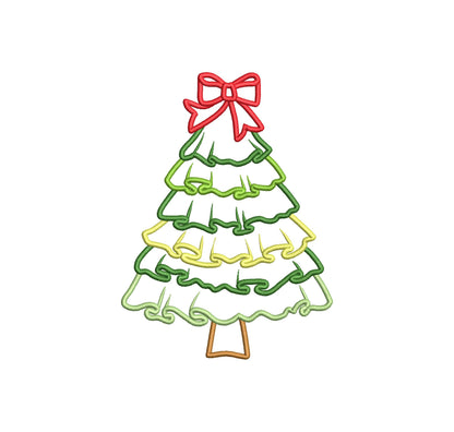 Big Classic Ruffle Christmas Tree with Bow Applique machine embroidery designs sizes 6 up to 9 inch awesome Holiday Pine Tree quick design