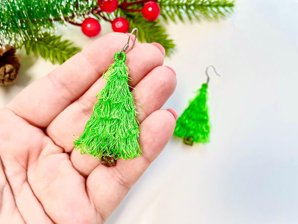 Christmas Tree Fringed Fluffy Earrings FSL