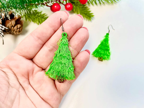 Christmas Tree Fringed Fluffy Earrings FSL