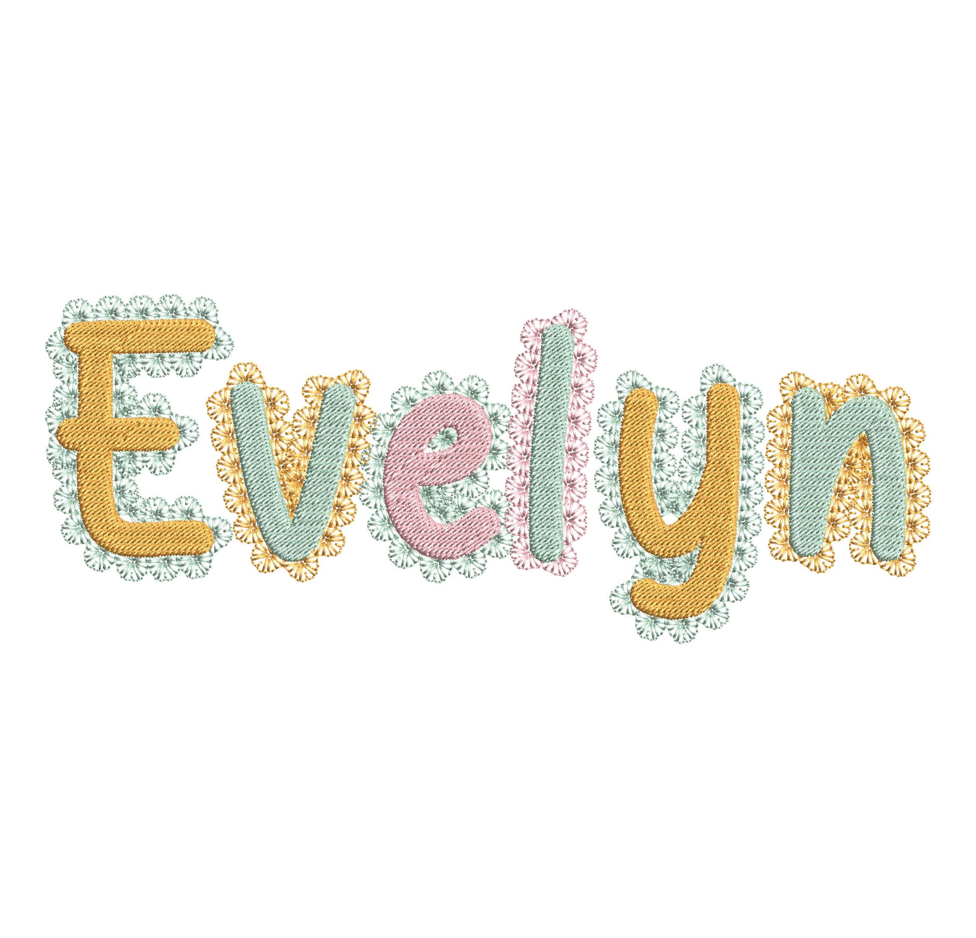 Lace Edge FONT Fill Stitch Spicy Alphabet Monogram cute baby girls fancy font machine embroidery designs sizes 1.5 up to 3.2 in