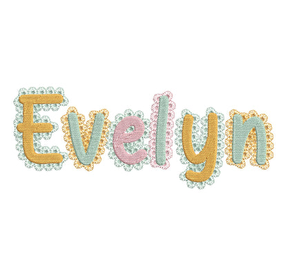 Lace Edge FONT Fill Stitch Spicy Alphabet Monogram cute baby girls fancy font machine embroidery designs sizes 1.5 up to 3.2 in