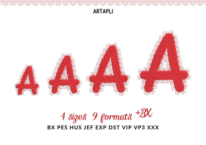 Lace Edge FONT Fill Stitch Spicy Alphabet Monogram cute baby girls fancy font machine embroidery designs sizes 1.5 up to 3.2 in
