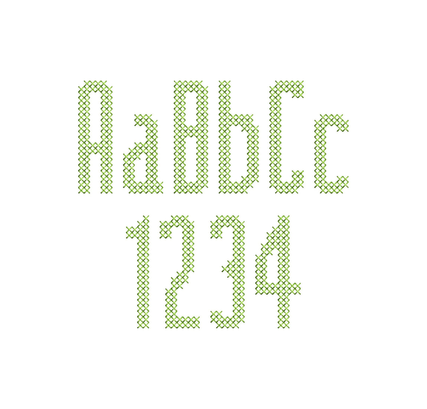 Cross Stitch Narrow Font machine embroidery designs Alphabet Monogram letters numbers punctuation Block style Font sizes 1.6 up to 2.4 inch