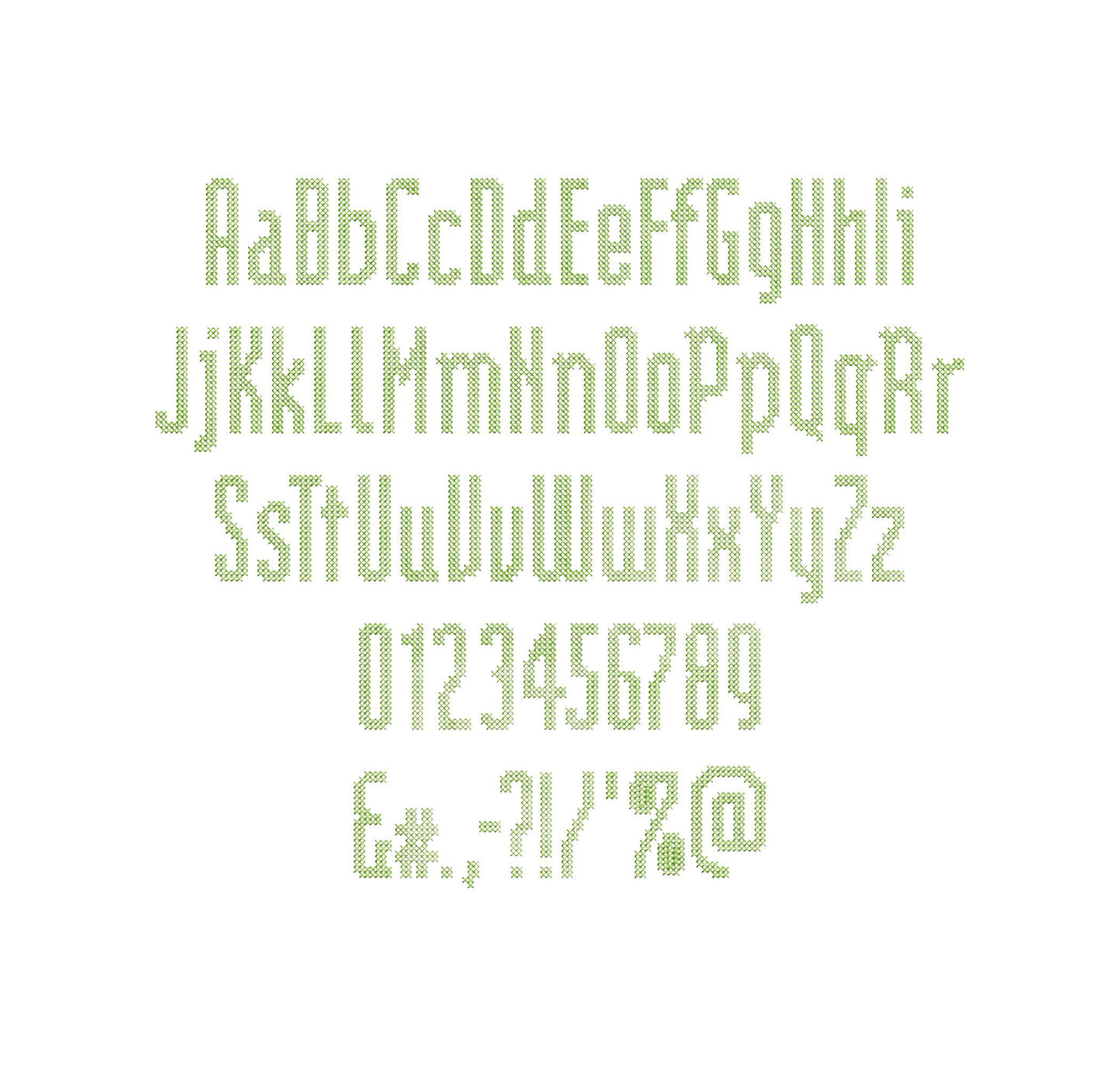 Cross Stitch Narrow Font machine embroidery designs Alphabet Monogram letters numbers punctuation Block style Font sizes 1.6 up to 2.4 inch