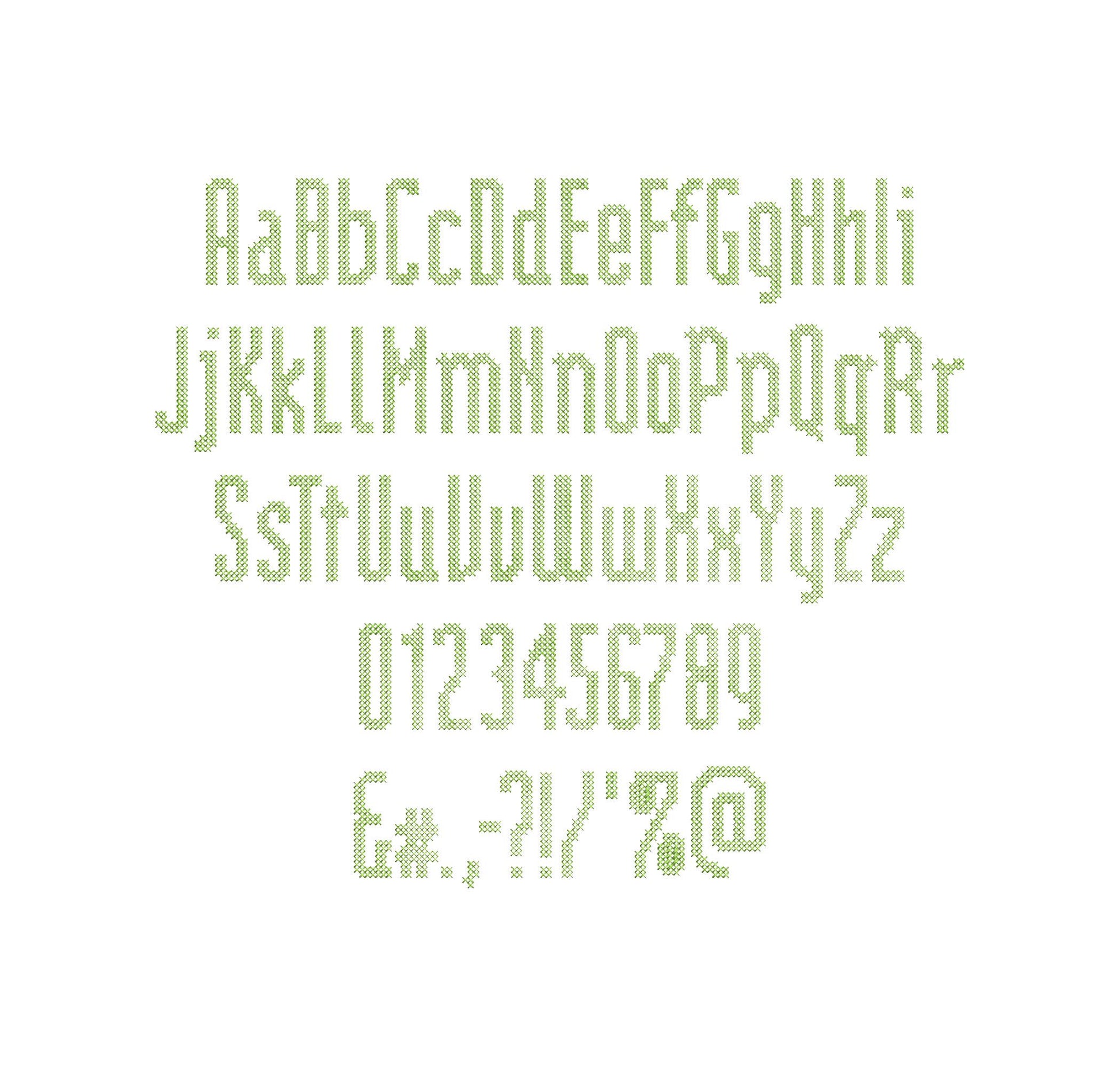Cross Stitch Narrow Font machine embroidery designs Alphabet Monogram letters numbers punctuation Block style Font sizes 1.6 up to 2.4 inch