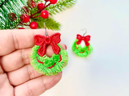 Cute Christmas Wreath Fringed Fluffy Earrings Charm in the Hoop FSL Freestanding Lace Kids Girls Machine Embroidery Designs Size 1.6 Inch - Etsy