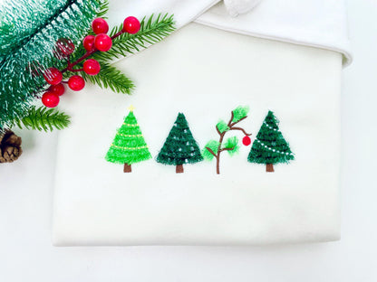 Fringed Fluffy Christmas Tree Four in Row Pine Forest Fringe Fur Chenille Machine Embroidery Designs