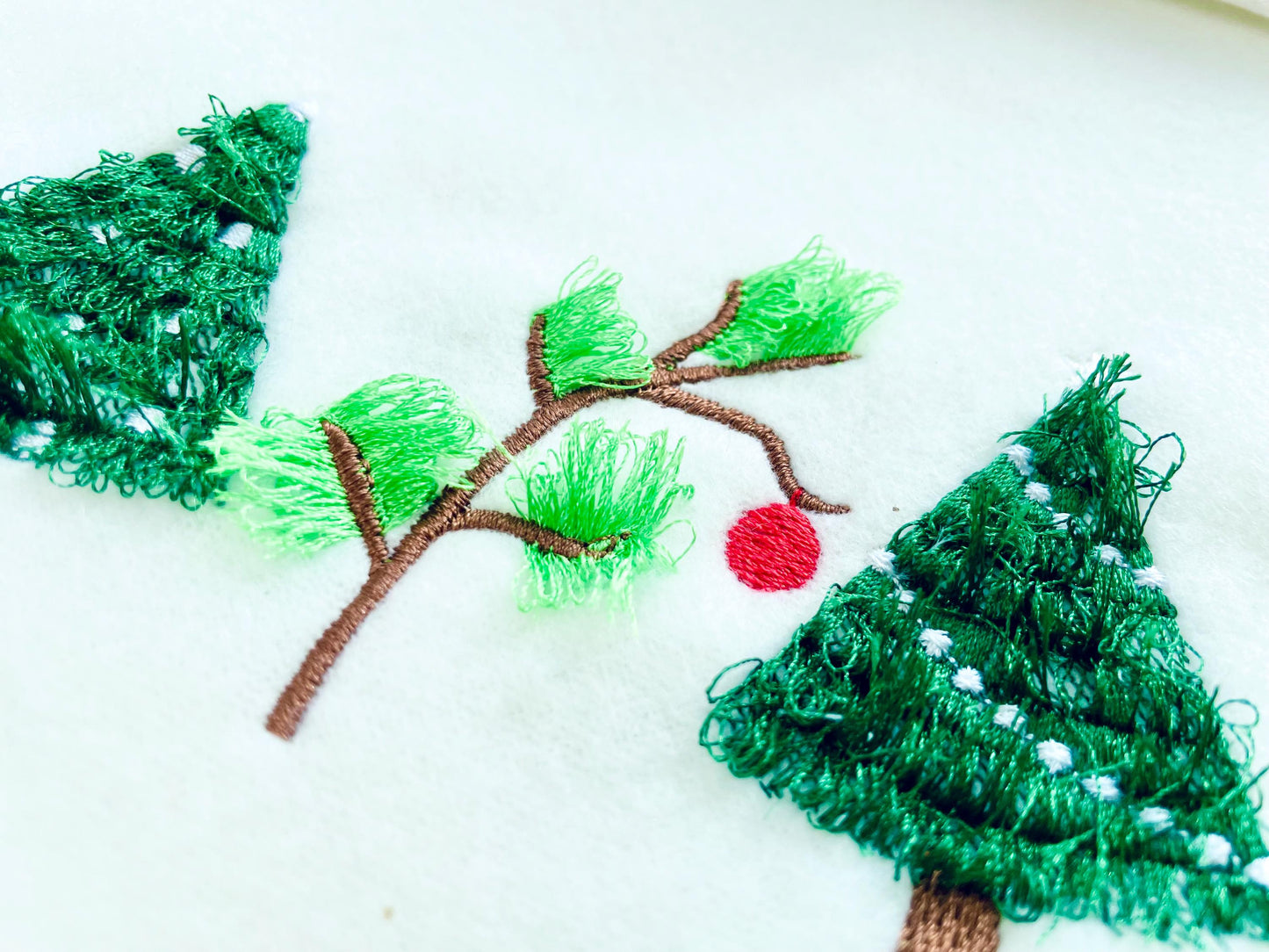 Fringed Fluffy Christmas Tree Four in Row Pine Forest Fringe Fur Chenille Machine Embroidery Designs