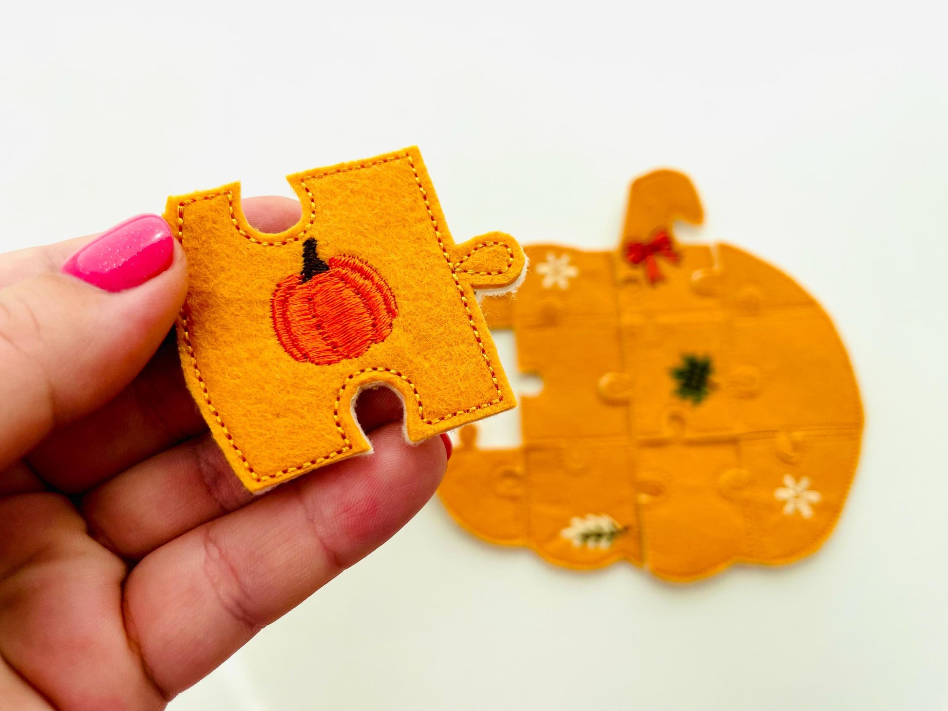 Fall Floral Pumpkin Puzzle ITH in the hoop kids game idea machine embroidery designs sizes for hoop  5x7  6x10 8x8 felt feltie Thanksgiving
