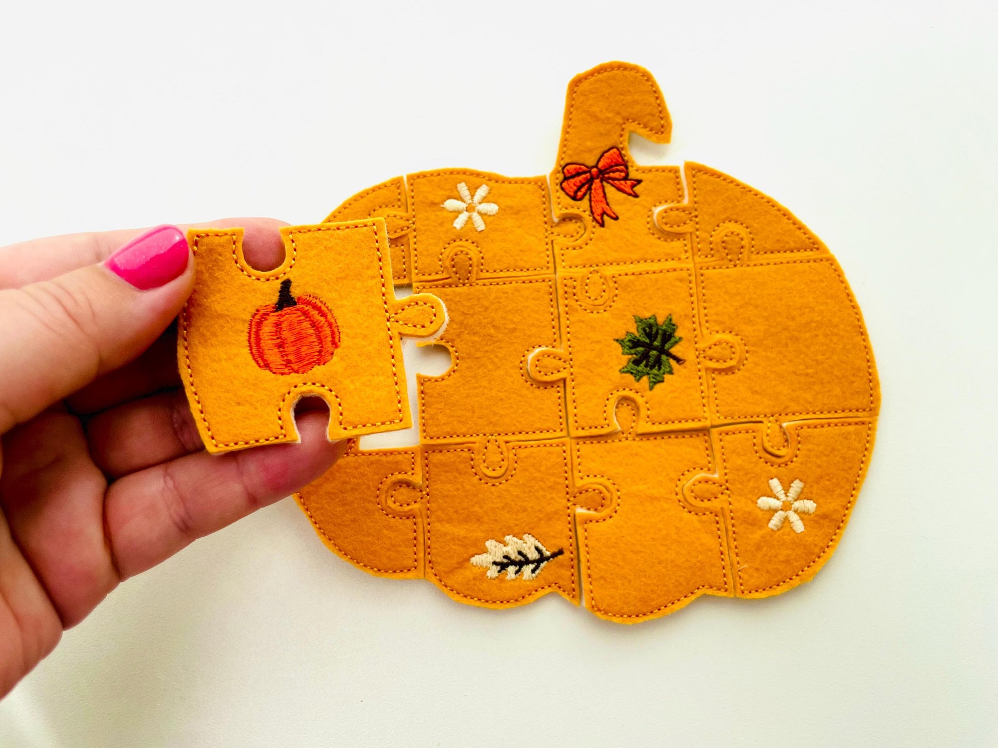 Fall Floral Pumpkin Puzzle ITH in the hoop kids game idea machine embroidery designs sizes for hoop  5x7  6x10 8x8 felt feltie Thanksgiving