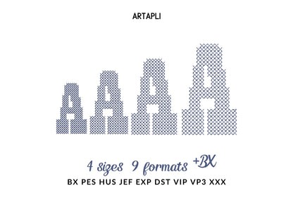 Cross Stitch Bold Font machine embroidery designs Block style Alphabet Monogram letters numbers punctuation sizes 2 up to 3.5 inch