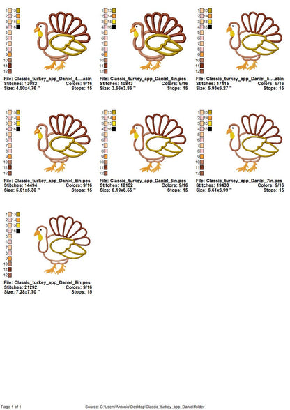 Fall Turkey Daniel Applique machine embroidery designs many sizes 4 up to 8 inch sweet home farm bird Gobble kitchen towel embroidery